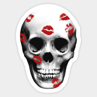 Valentines Red Lipstick Kiss Skull Grunge Retro Sticker